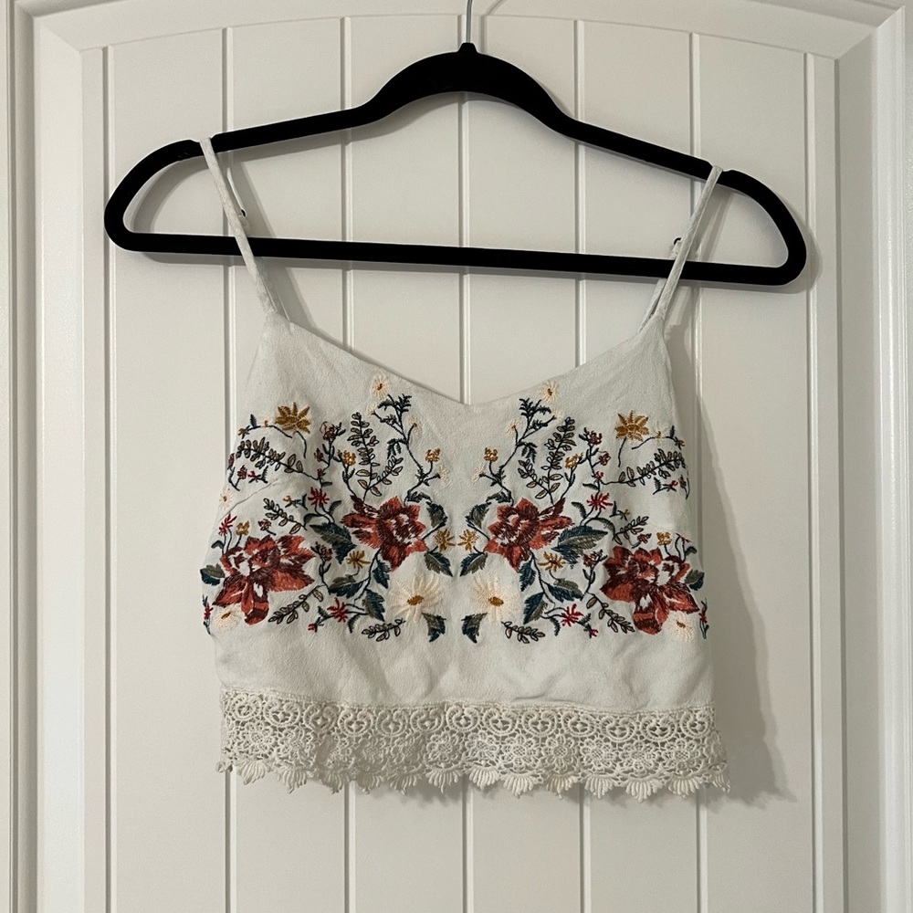 Embroidered floral crop top